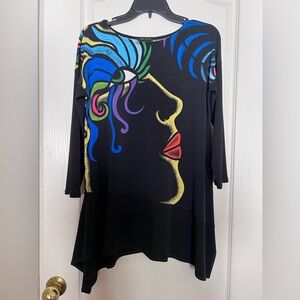 Eva Varro Black Top with Vibrant Abstract Design